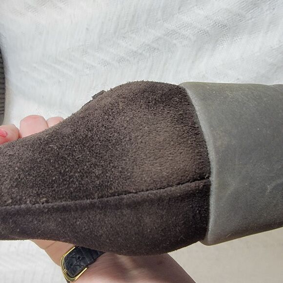 LA CANADIENNE Waterproof Suede Ankle Bootie Square Toe Low Wedge Brown Size 10 - Picture 12 of 16